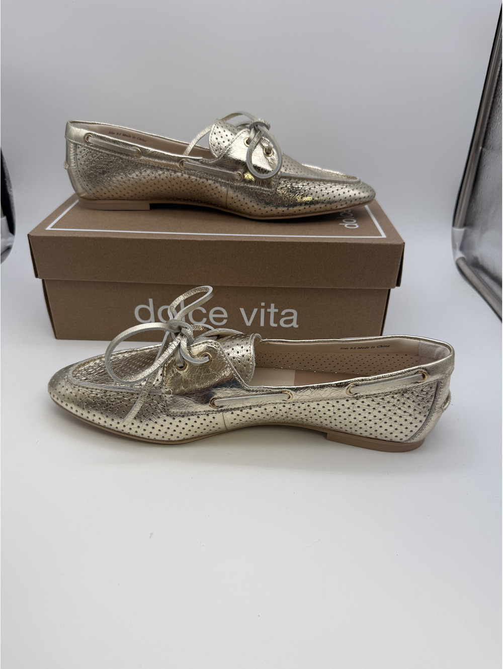 Dolce Vita Women's Gold Perforated Leather Loafers 6